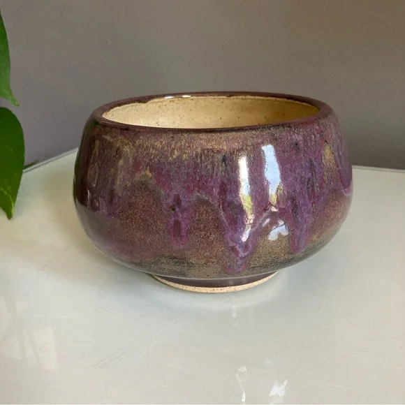 Studio Pottery Purple Drip Glaze Bowl - Picture 2 of 7